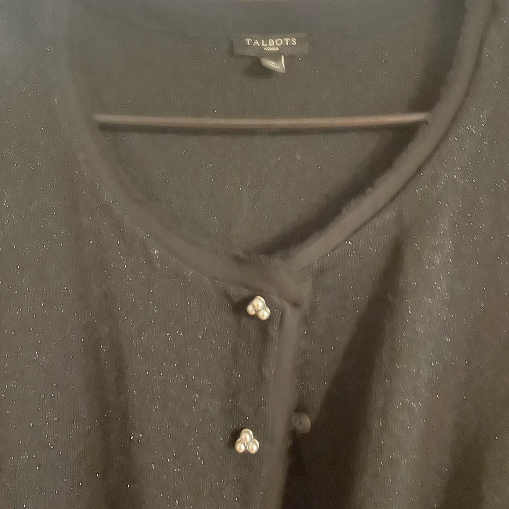 Metallic black with pearl buttons great holiday cardigan